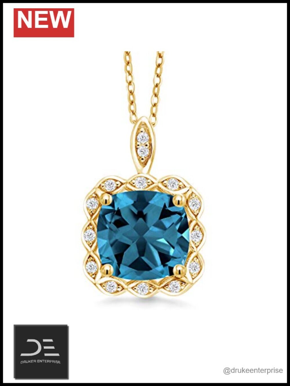 3-6 CTTW 10MM Cushion Birthstone Pendant Necklace 18K Yellow Gold Plated Silver